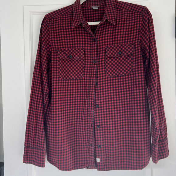 Eddie Bauer Tops - Fall Shirt! Eddie Bauer Women's Sz L Forest Flannel Shirt Red‎ Plaid Pockets